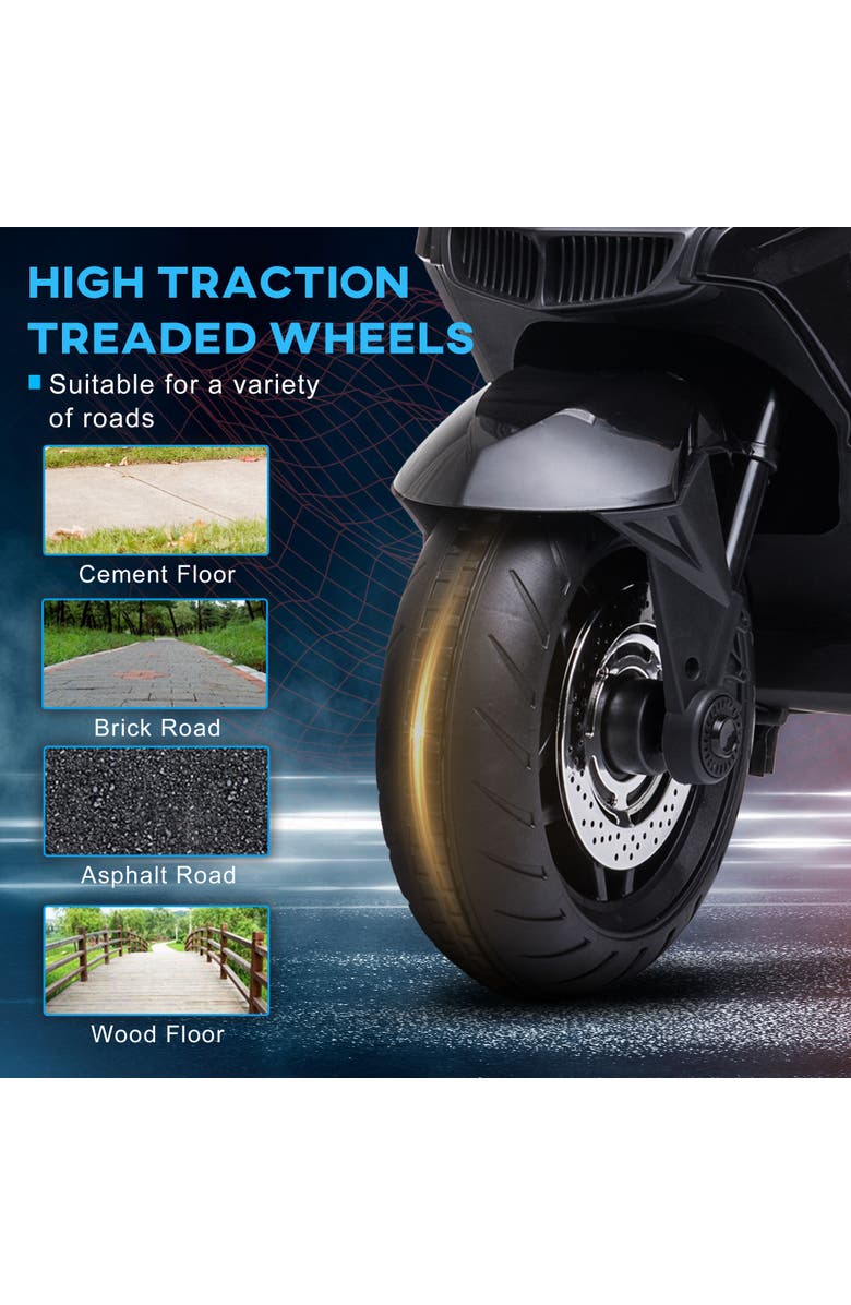 Aosom Kids Motorcycle with Training Wheels, Roaring Engine Design, High-Traction, Light Music, Alternate, color, Black