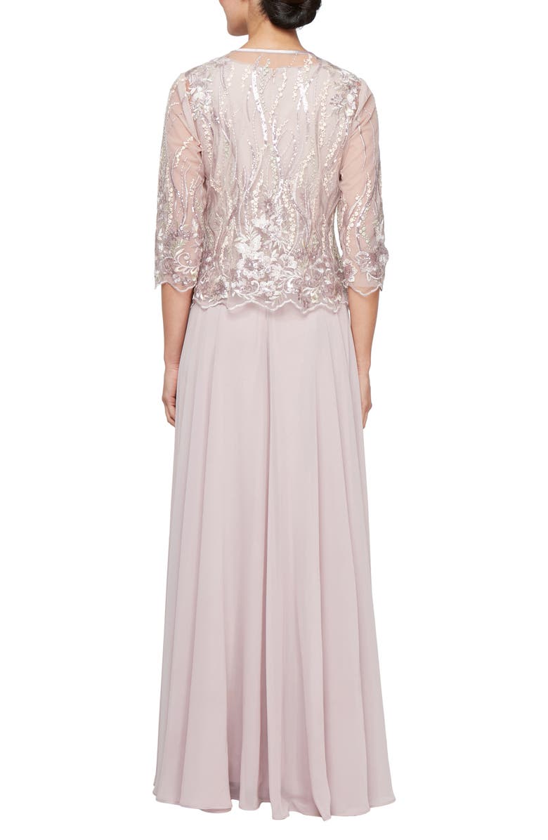 Alex Evenings Sequin Embroidered Lace Mock Two-Piece Gown with Jacket, Alternate, color,