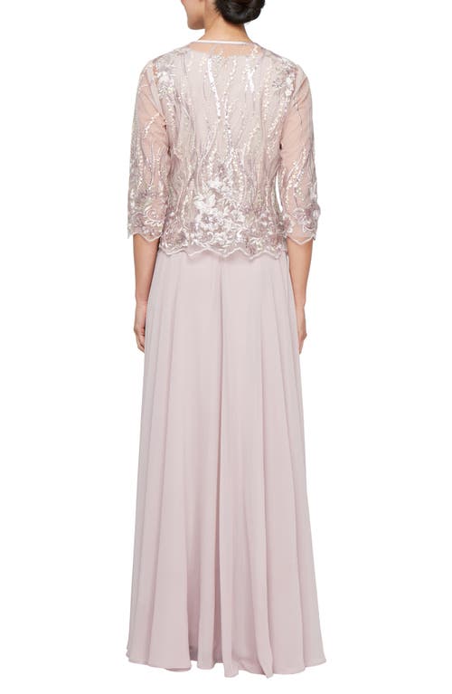 Alex Evenings Sequin Embroidered Lace Mock Two-piece Gown With Jacket In Blush