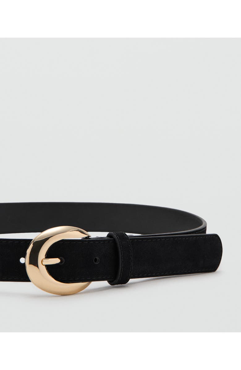 MANGO Oval Buckle Suede Belt, Alternate, color, Black