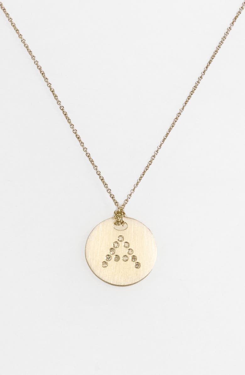 Roberto Coin 'Tiny Treasures' Diamond Initial Disc Pendant Necklace, Main, color, 