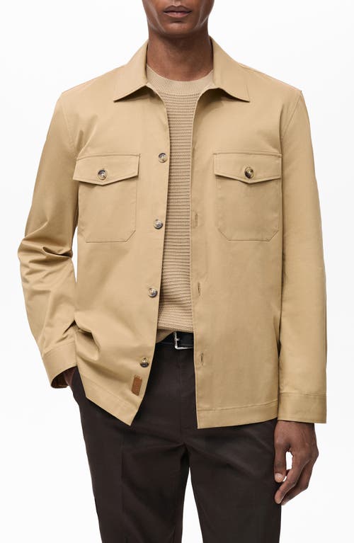 Mango Regular Fit Cotton Blend Button-up Overshirt In Medium Brown