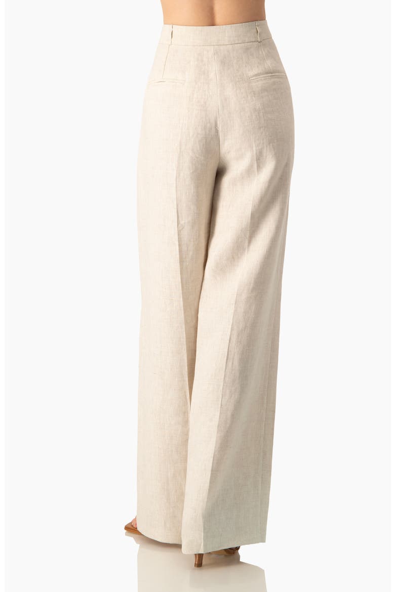 High-Waist Wide-Leg Linen Tailored Pants, Alternate, color, Sand