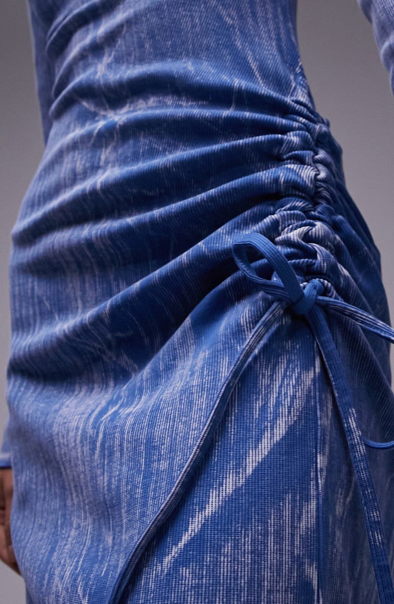 Topshop Acid Wash Ruched Long Sleeve Knit Midi Dress, Alternate, color, 