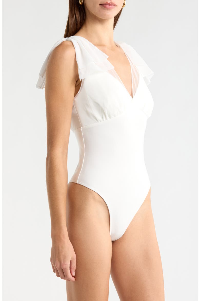 Maelie Bow Shoulder Bodysuit, Alternate, color, WHITE