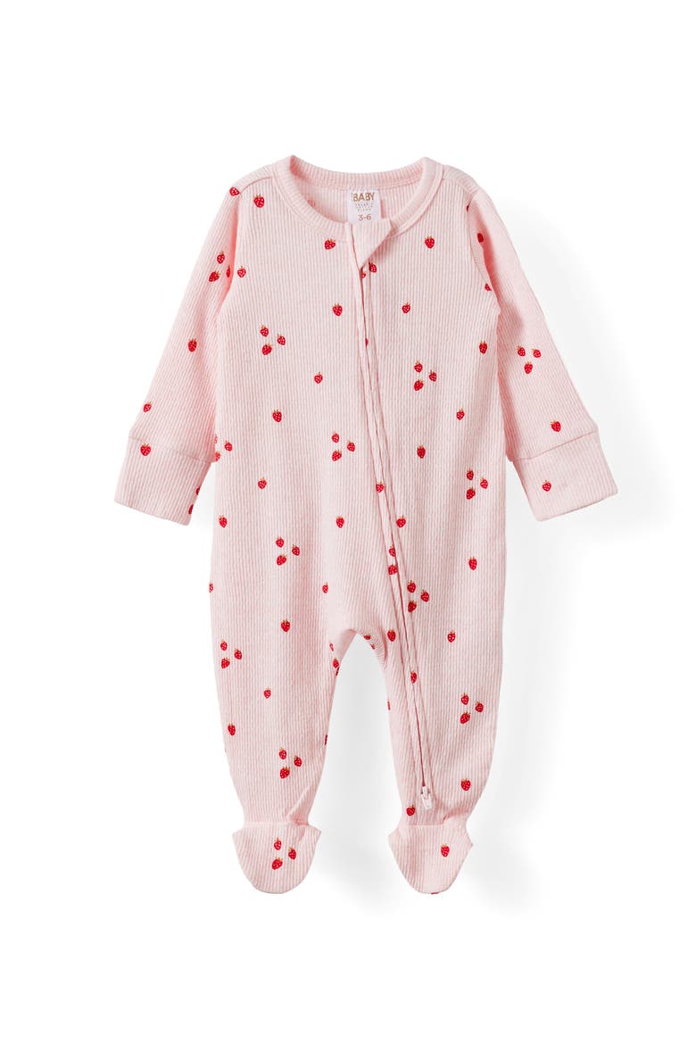 Littlie Organic Long Sleeve Zip All In One Romper, Main, color, Pop Pink Marle Berries