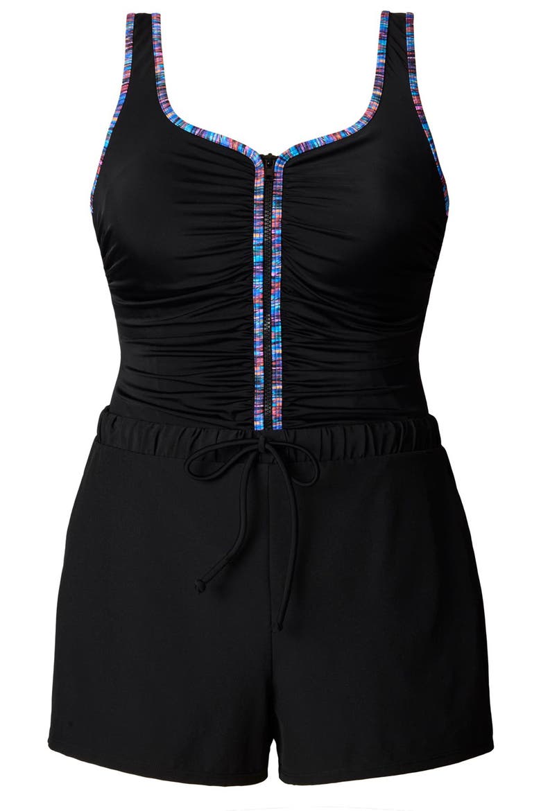 Shirred Zipper Runaround Chlorine Resistant One-Piece Swimsuit, Alternate, color, Marble Swirl