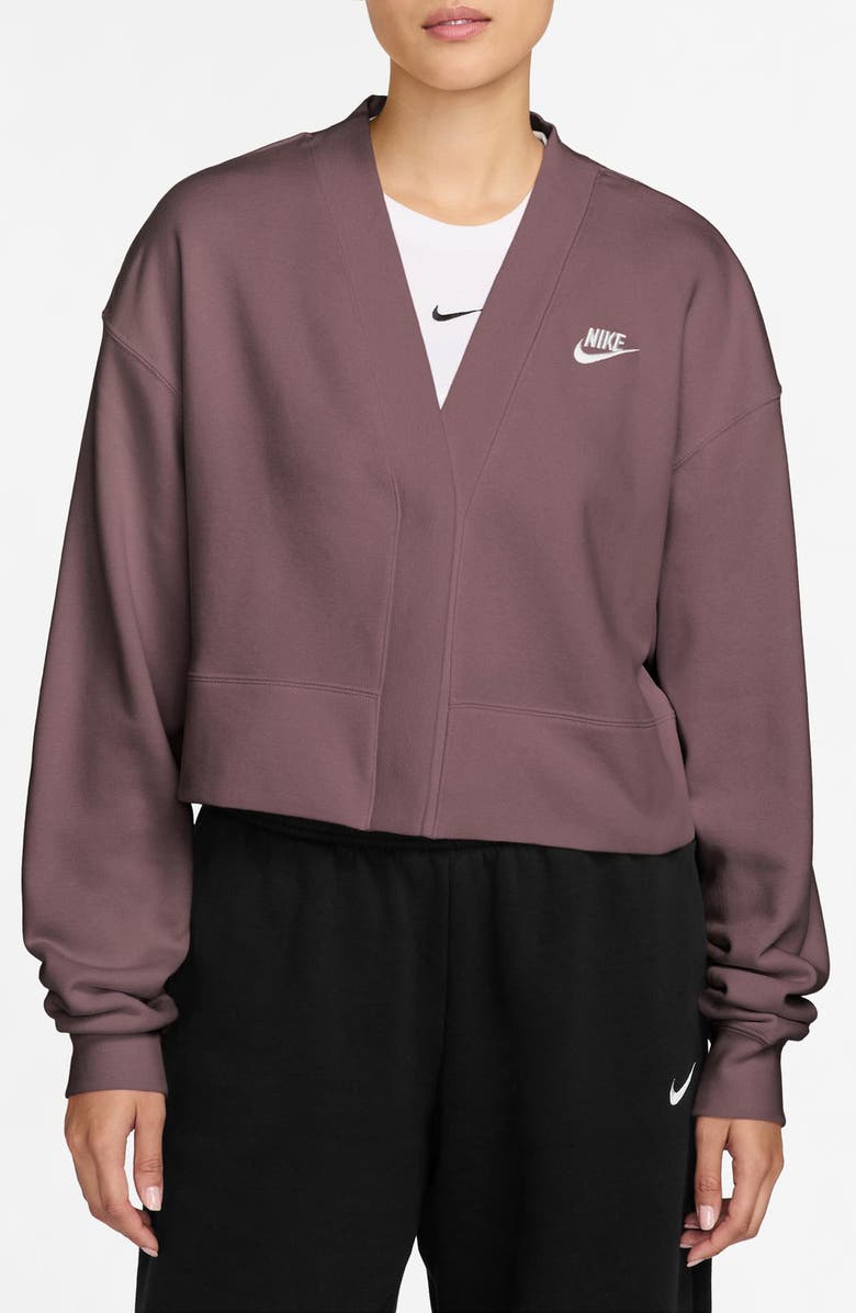 Nike Loose Fleece Cardigan, Main, color, Tattoo/ White