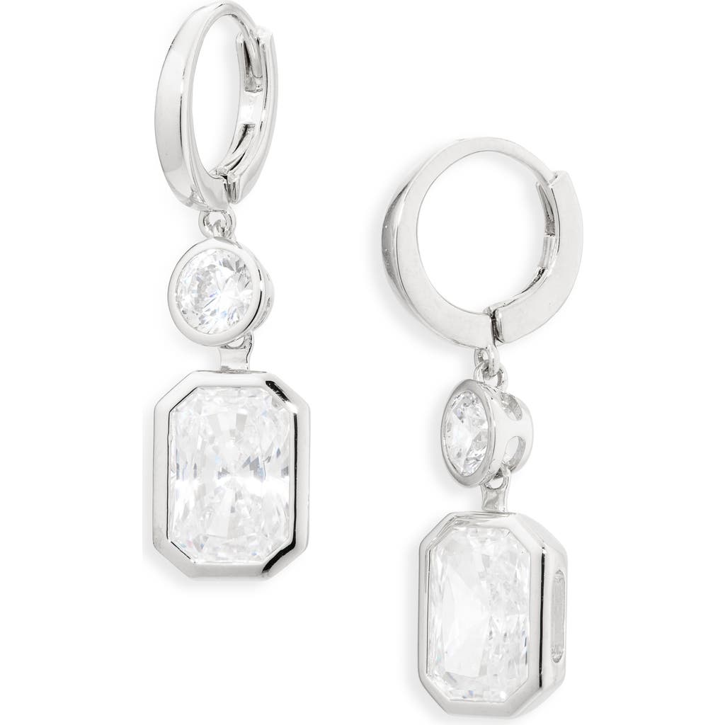 Nadri Brooklyn Cubic Zirconia Drop Hoop Earrings In Metallic