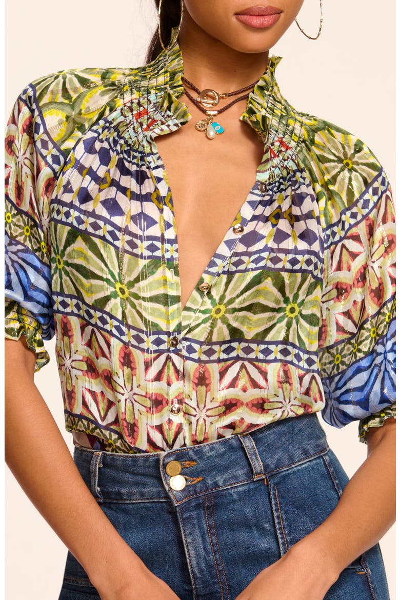 Chela Metallic Silk Shirt, Alternate, color, RIBBON BLUE COMBO
