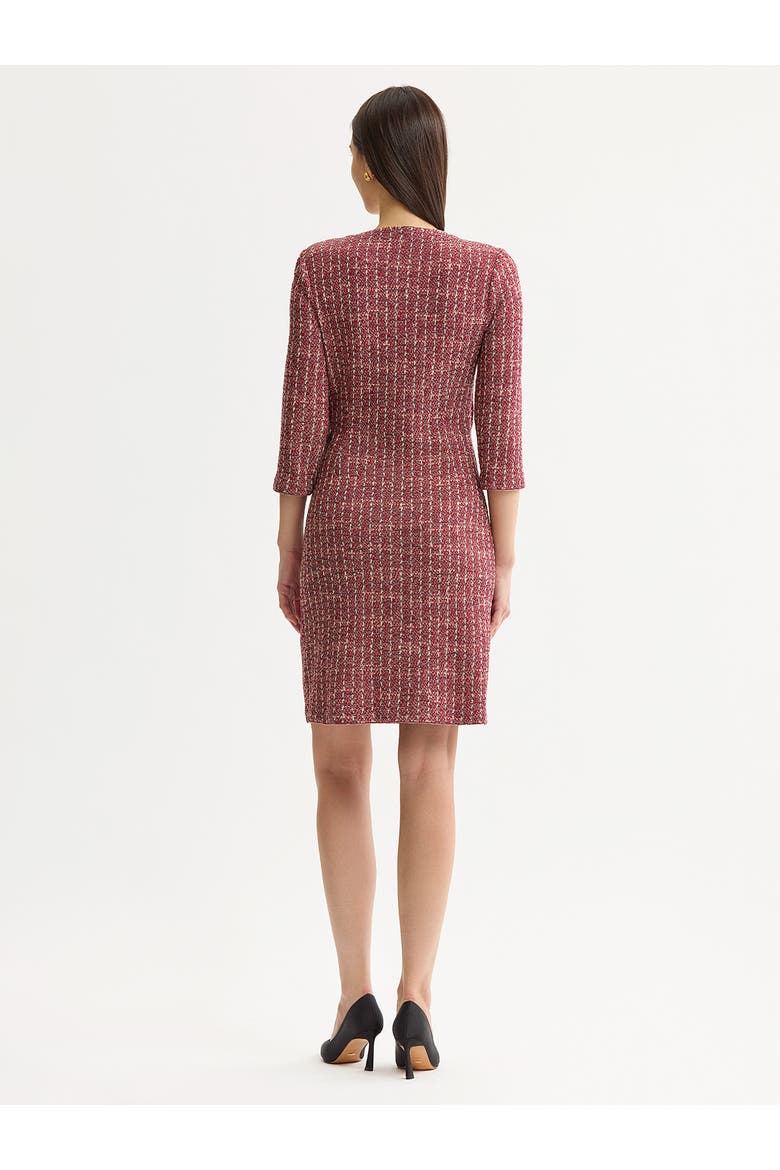 Tweed Jacquard Knit Wrap Dress, Alternate, color, Scarlet Red/Mahogany/Charmeuse