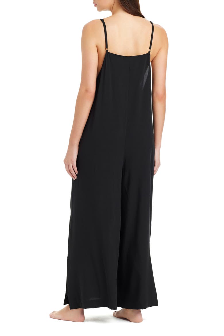 Pleated Cover-Up Overalls, Alternate, color, BLACK