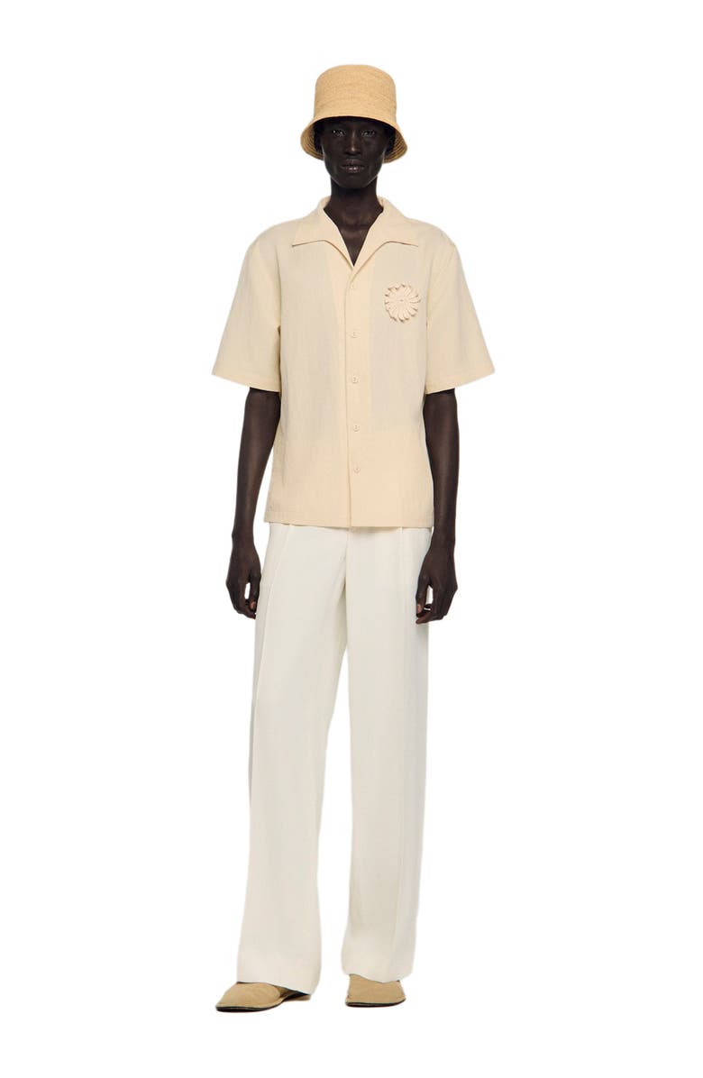 SANDRO Loose-fit floral crochet shirt, Alternate, color, Butter Cream