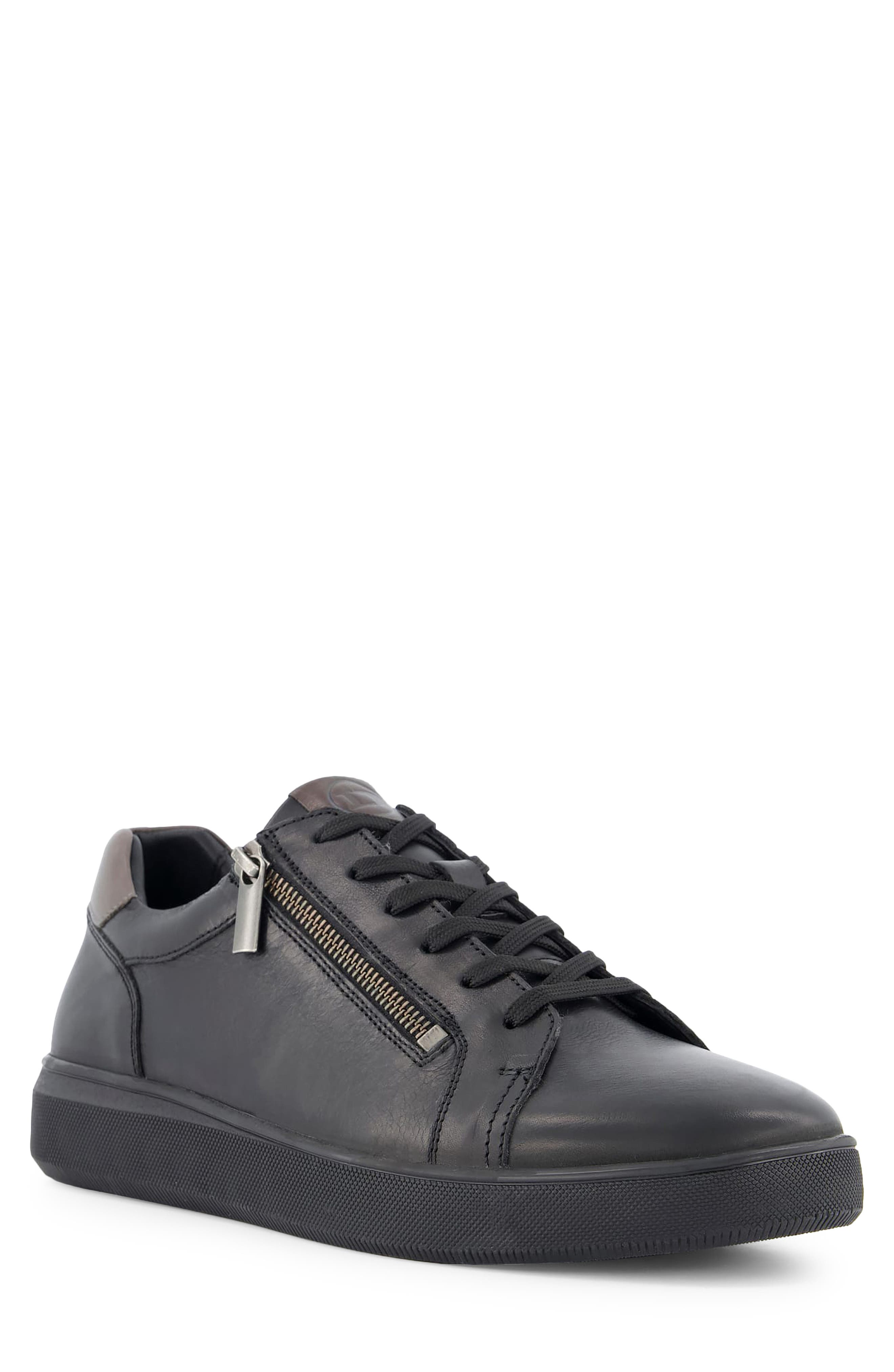 Dune London Tribute Zip-Up Leather Sneaker, Main, color, Black