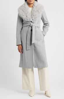 Sam Edelman Belted Faux Fur Collared Coat