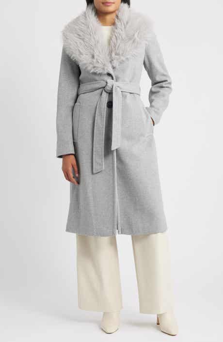 Sam Edelman Belted Faux Fur Collared Coat