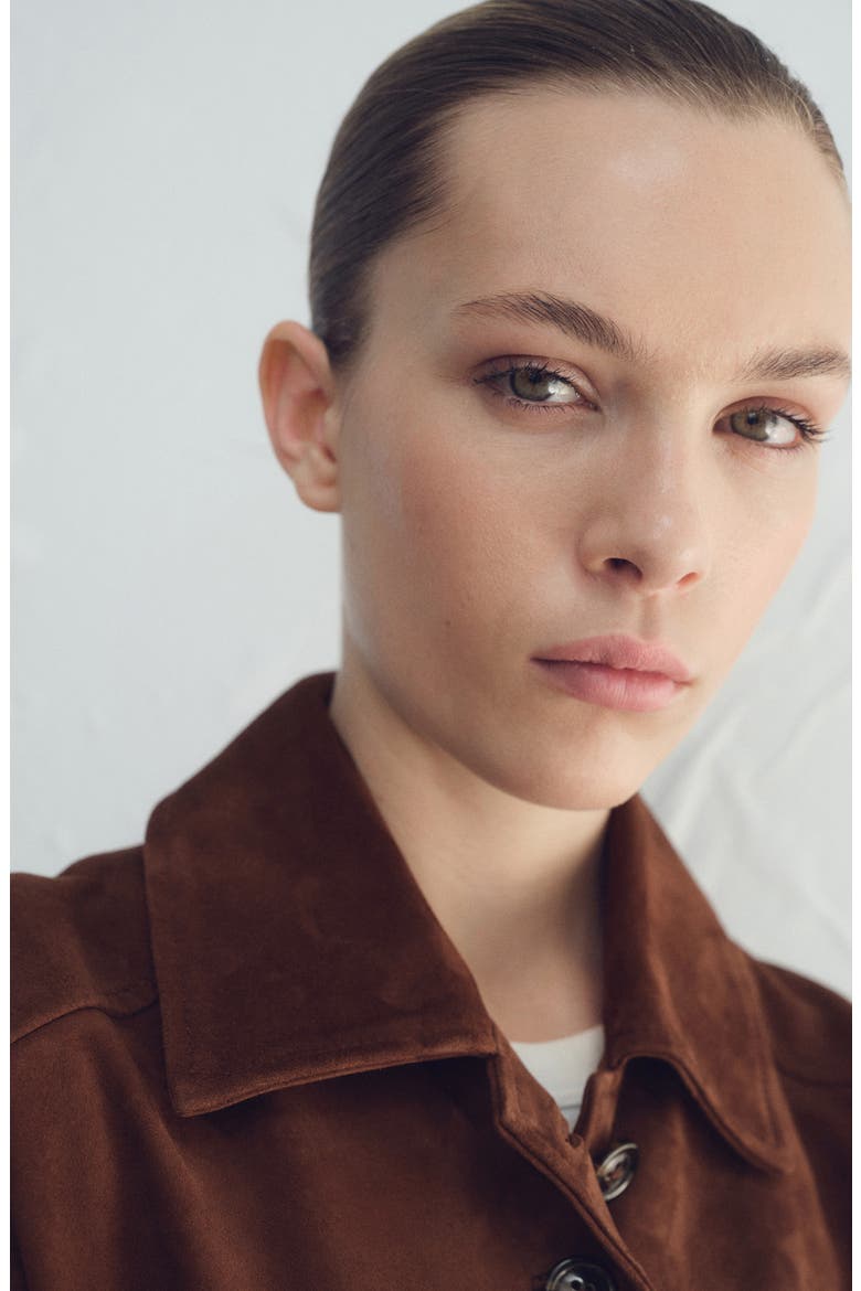 Suede Button Front Crop Jacket, Alternate, color, BURNT ORANGE