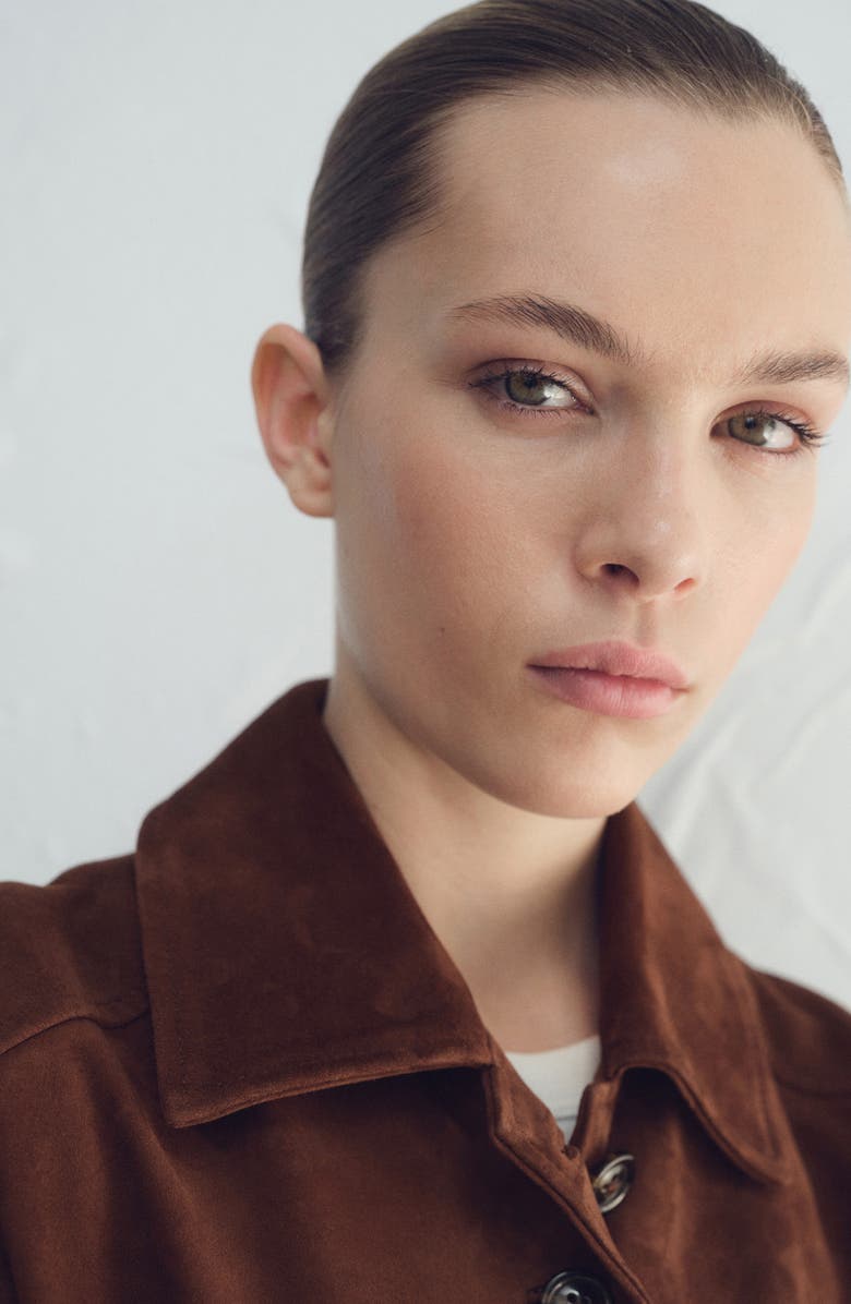 MANGO Suede Button Front Crop Jacket, Alternate, color, Burnt Orange