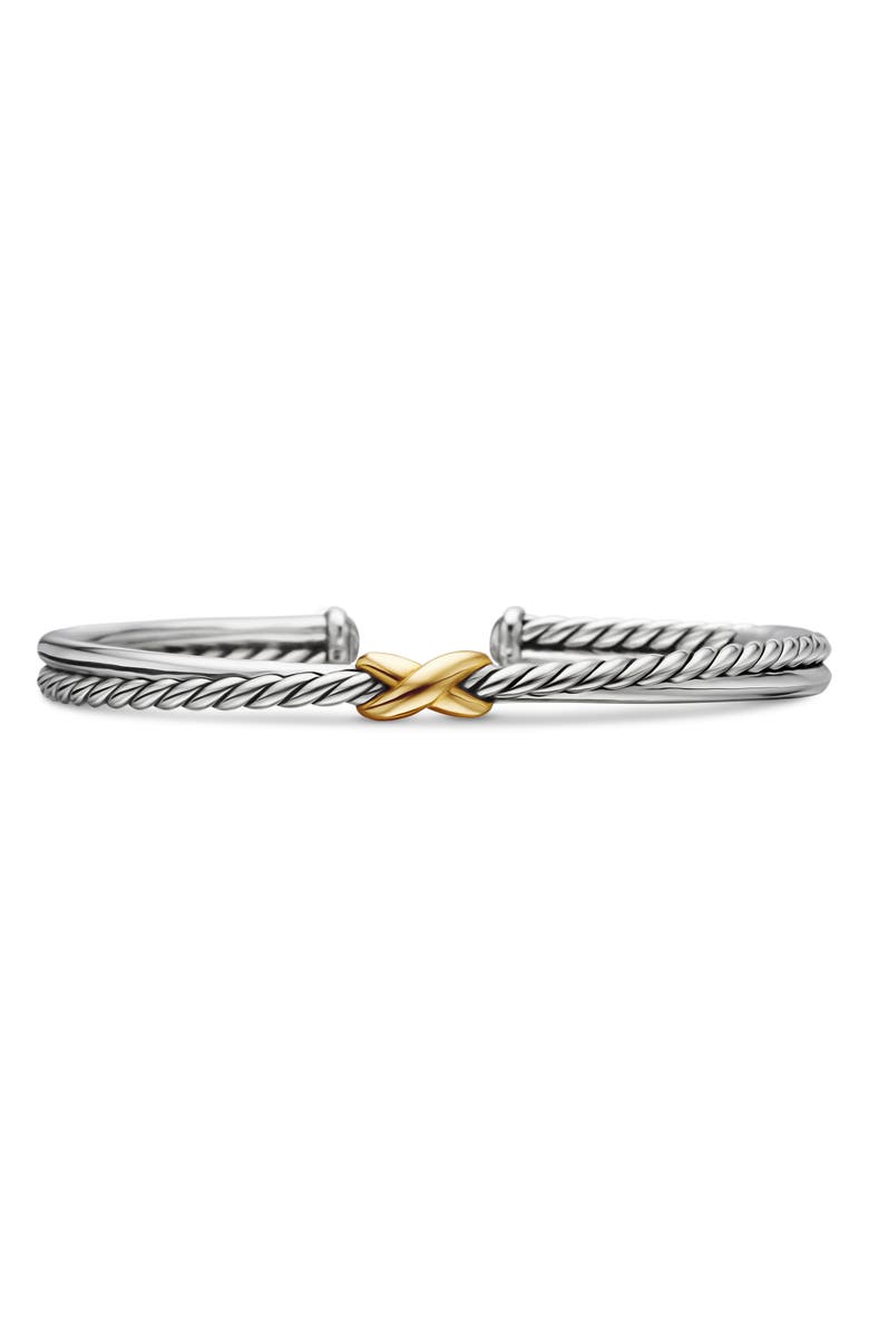 David Yurman Petite X Center Station Bracelet in Sterling Silver with 18K Yellow Gold, 5.2mm, Main, color, Silver/ Yellow Gold