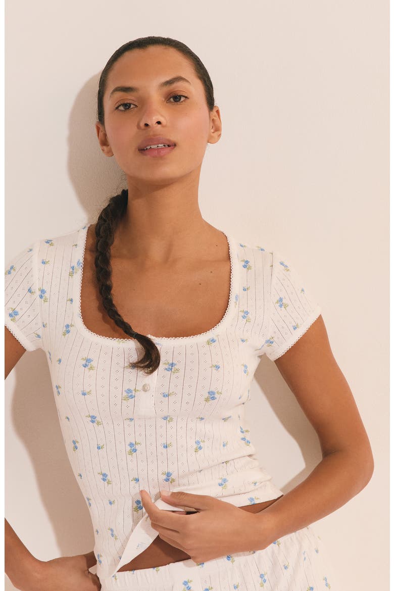 Katell Pointelle Cotton Pajama Top, Alternate, color, ECRU