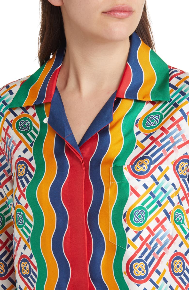 Casablanca Cuban Collar Long Sleeve Silk Blouse, Alternate, color, 