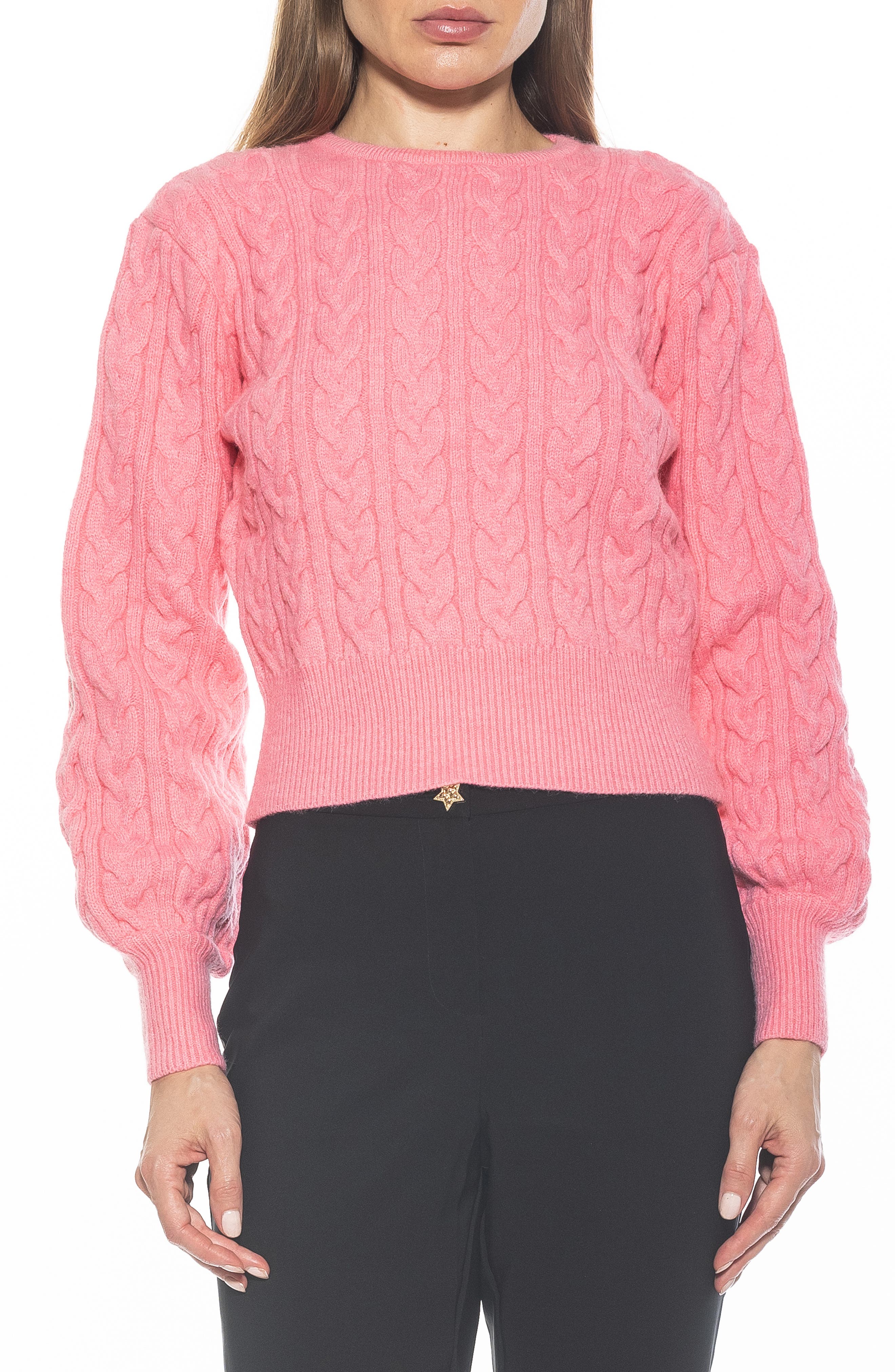 Berli Balloon Sleeve Cable Knit Crop Sweater - image 5