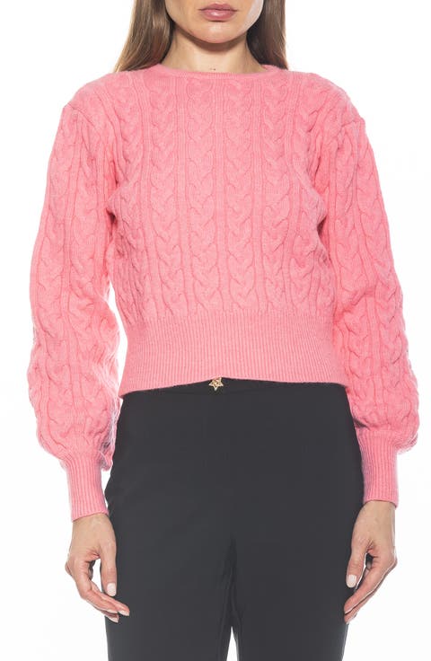 Berli Balloon Sleeve Cable Knit Crop Sweater