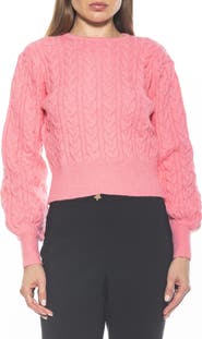 Alexia Admor Berli Balloon Sleeve Cable Knit Crop Sweater