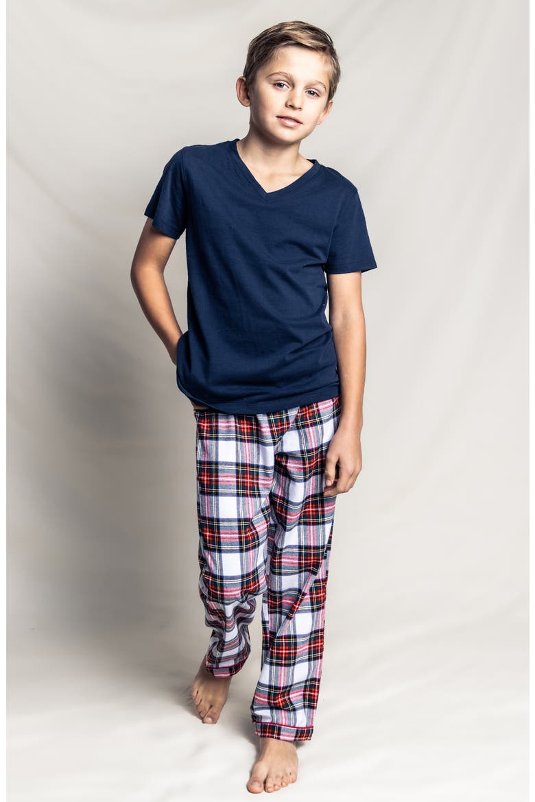 Kids' Balmoral Tartan Plaid Cotton Blend Pajama Pants, Alternate, color, WHITE