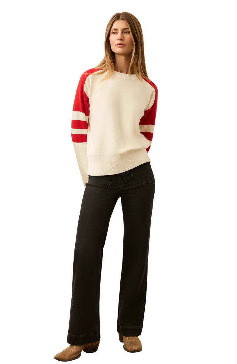 Faherty Throwback Stripe Organic Cotton & Cashmere Sweater, Alternate, color, Peppermint Red