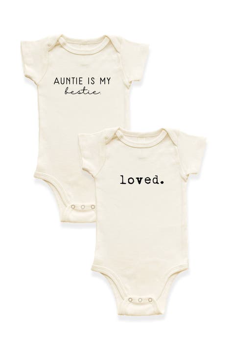2 Pack Auntie Is My Bestie + Loved. Organic Cotton Baby Bodysuits