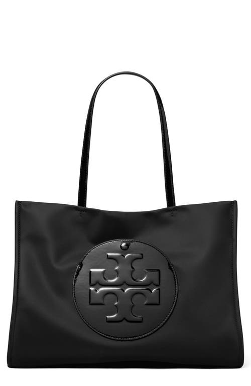 Tory Burch Small Ella Faux Patent Leather Tote In Black