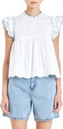 English Factory Scallop Ruffle Cotton Top
