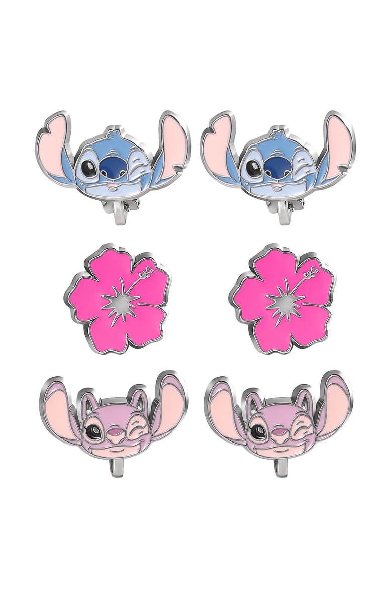 Clip-On 3 Piece Earring Set, Main, color, Pink, blue