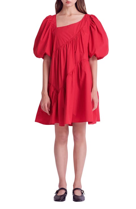 Asymmetric Poplin Tiered Dress