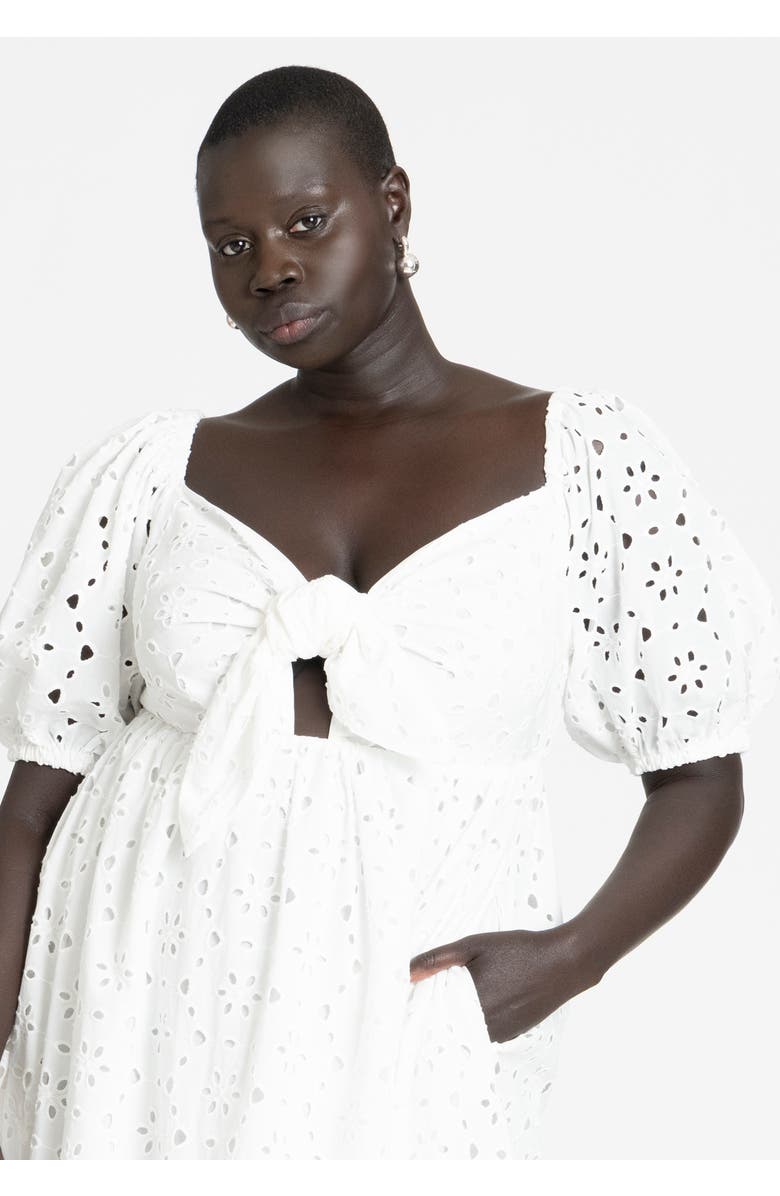 ELOQUII Eyelet Tie Front Maxi Dress, Alternate, color, Soft White