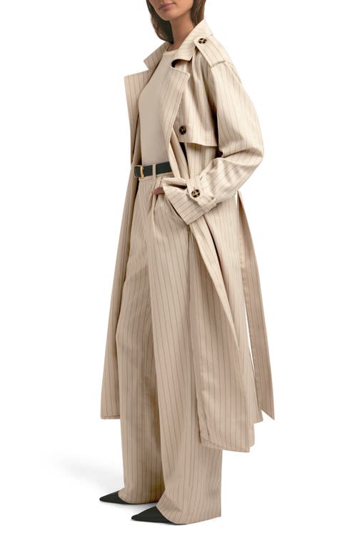 Favorite Daughter The Charles Pinstripe Trench Coat In Warm Sand Pinstrip