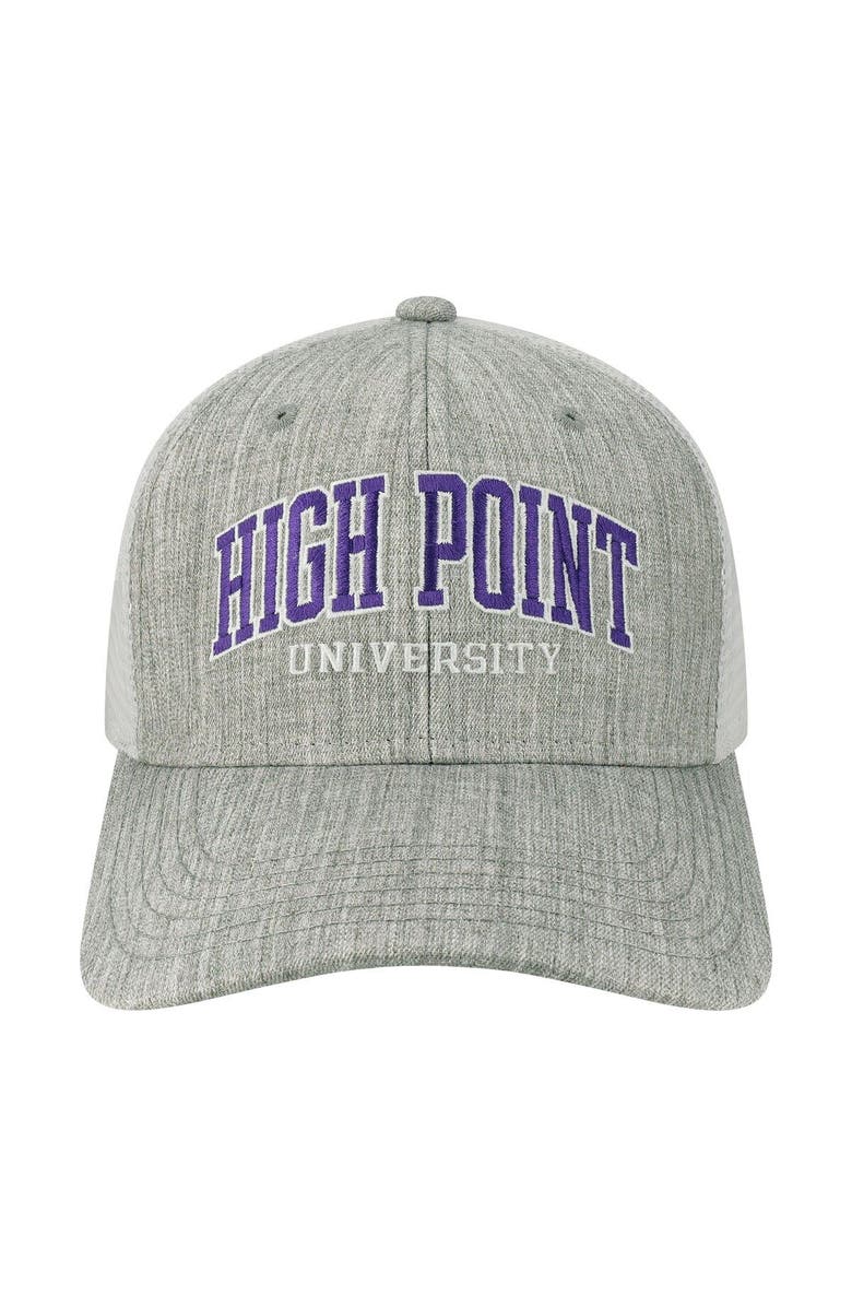 LEGACY ATHLETIC Men's Heather Gray/White High Point Panthers Arch Trucker Snapback Hat, Alternate, color, 