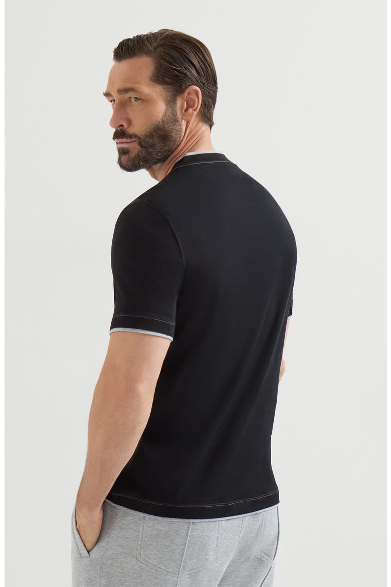 Cotton jersey crew neck T-shirt with logo and faux-layering, Alternate, color, Black