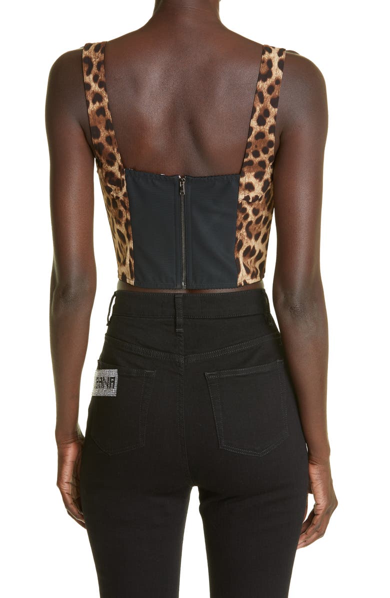 Dolce&Gabbana Leopard Print Silk Blend Charmeuse Bustier Top, Alternate, color, Light Brown Print