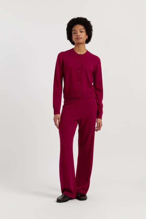 Wool Cashmere Blend Crew Neck Cropped Cardigan