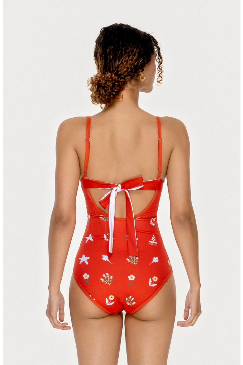 Red Coral Reversible V-Neck One-Piece Swimsuit, Alternate, color, Red