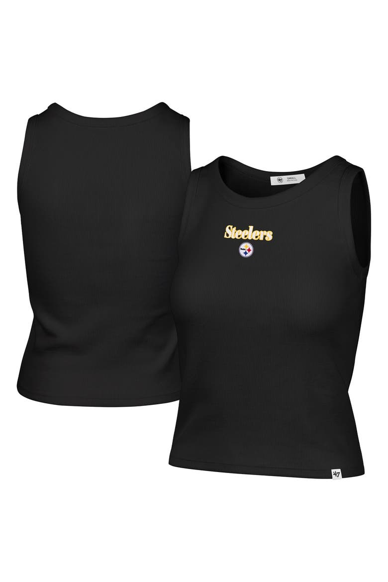 Women's '47  Black Pittsburgh Steelers Cropped Straight Cut Ribbed Baby Tank Top, Main, color, Black