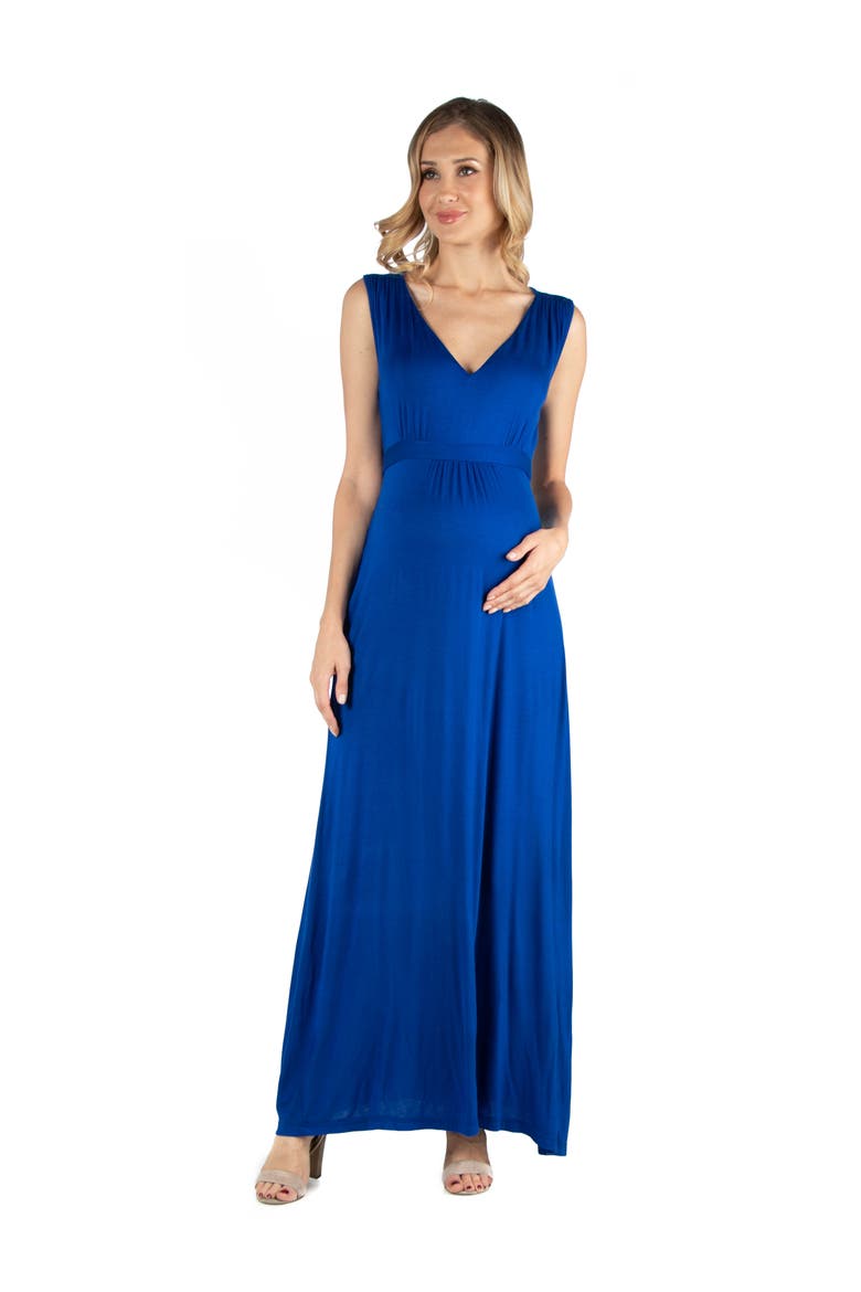Maternity V-Neck Sleeveless Maxi Dress with Belt, Main, color, Royal