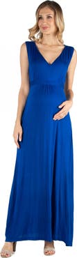 24seven Comfort Apparel Maternity V-Neck Sleeveless Maxi Dress with Belt