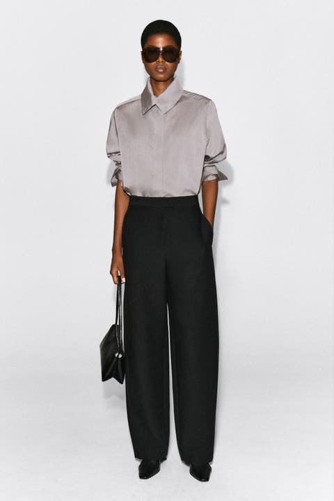 Topstitched Barrel-Leg Pants