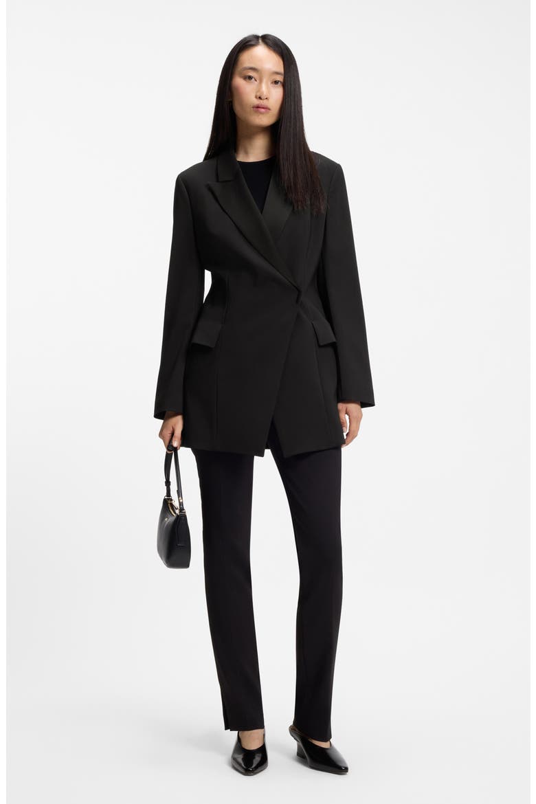Jegania Concealed Closure Longline Slim Fit Crepe Blazer, Alternate, color, BLACK