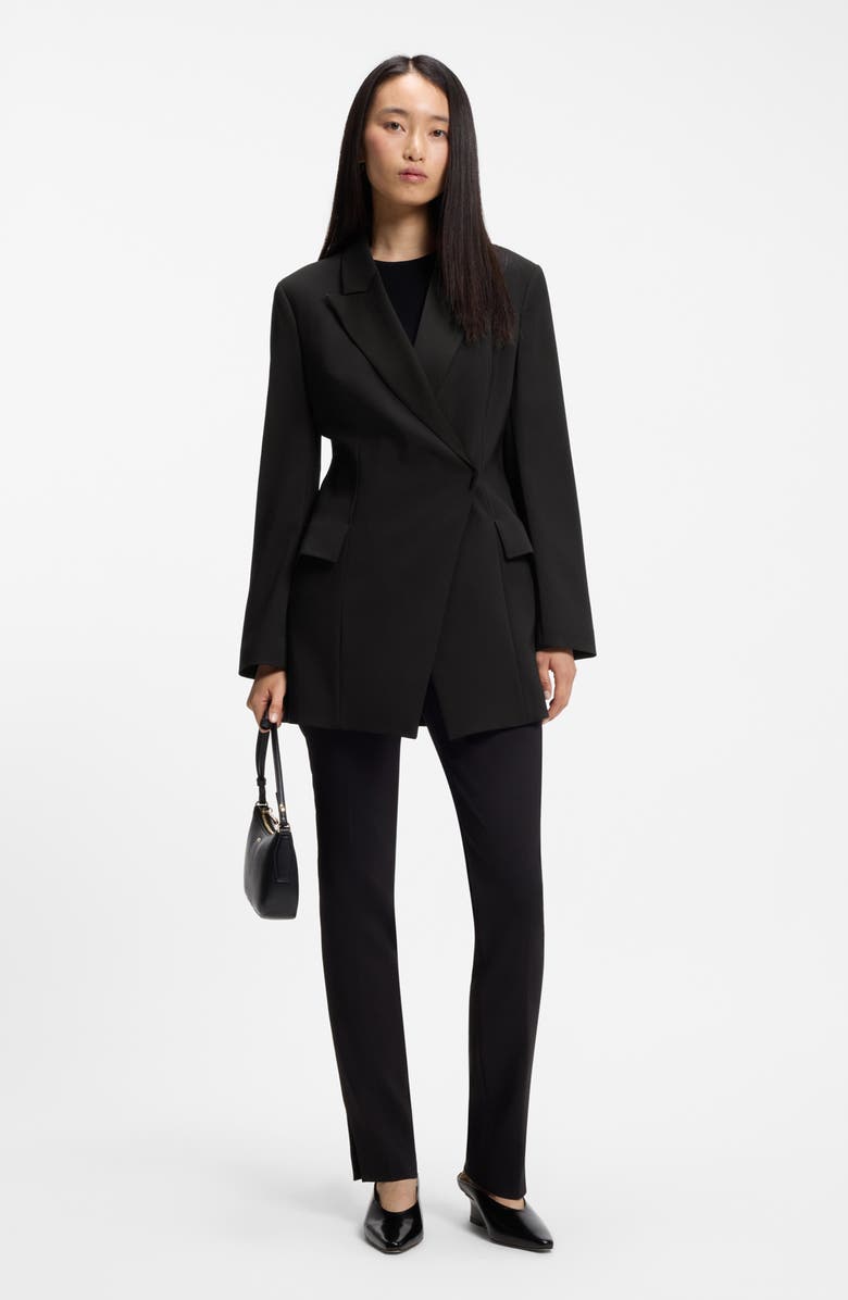 BOSS Jegania Concealed Closure Longline Slim Fit Crepe Blazer, Alternate, color, Black