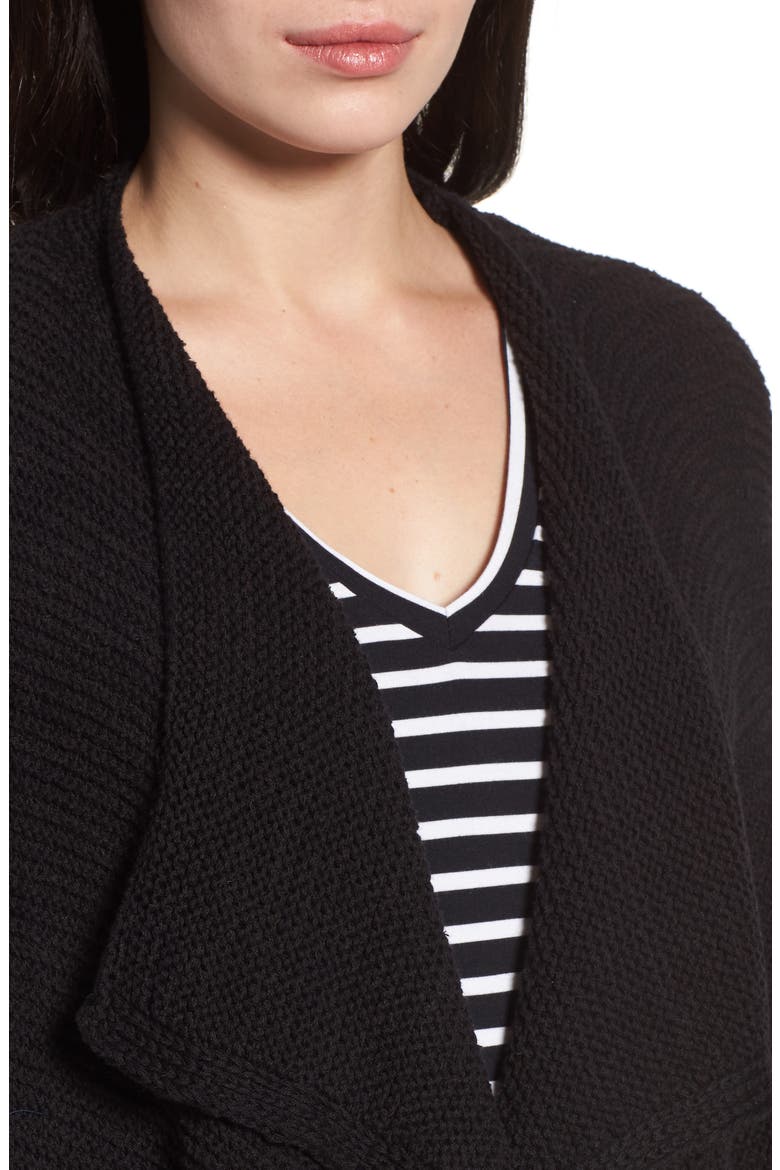 Drape Front Long Cardigan, Alternate, color, BLACK