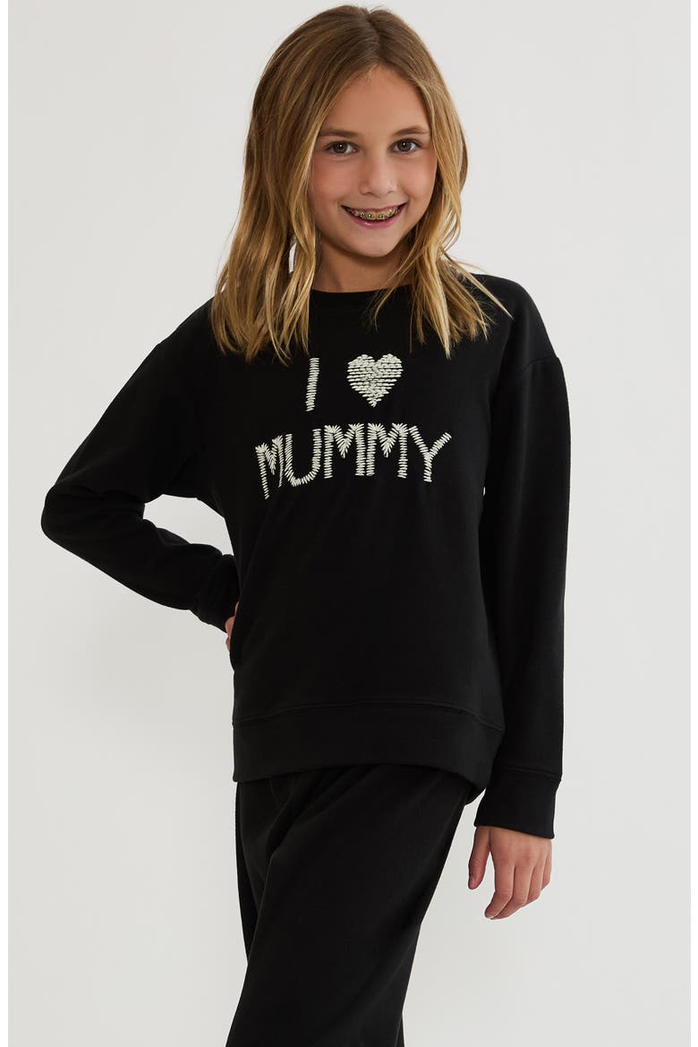 Kids' Little Cassia Sweatshirt, Alternate, color, MIDNIGHT MUMMY